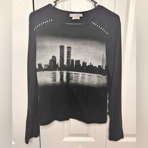 Self Esteem Women’s Vintage Twin Towers Iconic Scene Long Sleeve Top XL Black